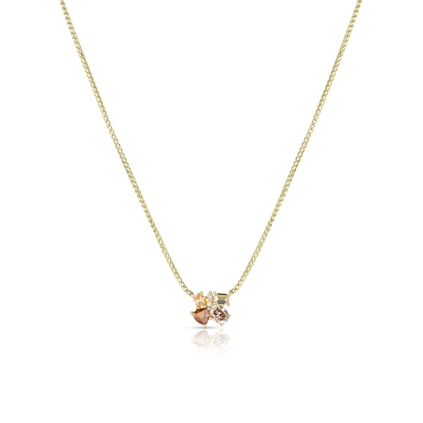 five diamond 18k gold cluster pendant in sparkling earthy hues<span class='visuallyhidden'>; shop help at 760-978-9297.</span>